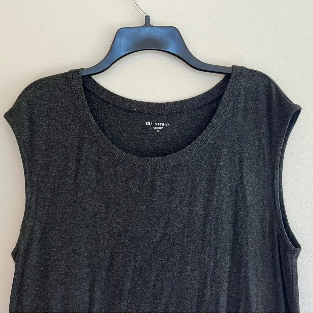 Eileen Fisher Lightweight Viscose Jersey Knit Jewel Neck Tank, Dark Grey, M - Picture 3 of 7